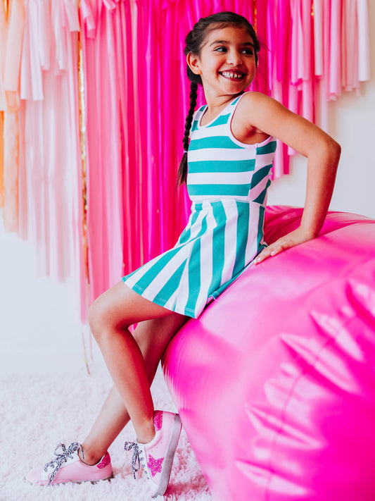 Tennis Dress - Sea Green Stripe (Size Down)