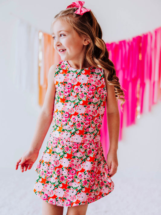 Active Skort Set - Glowing Pink Flowers