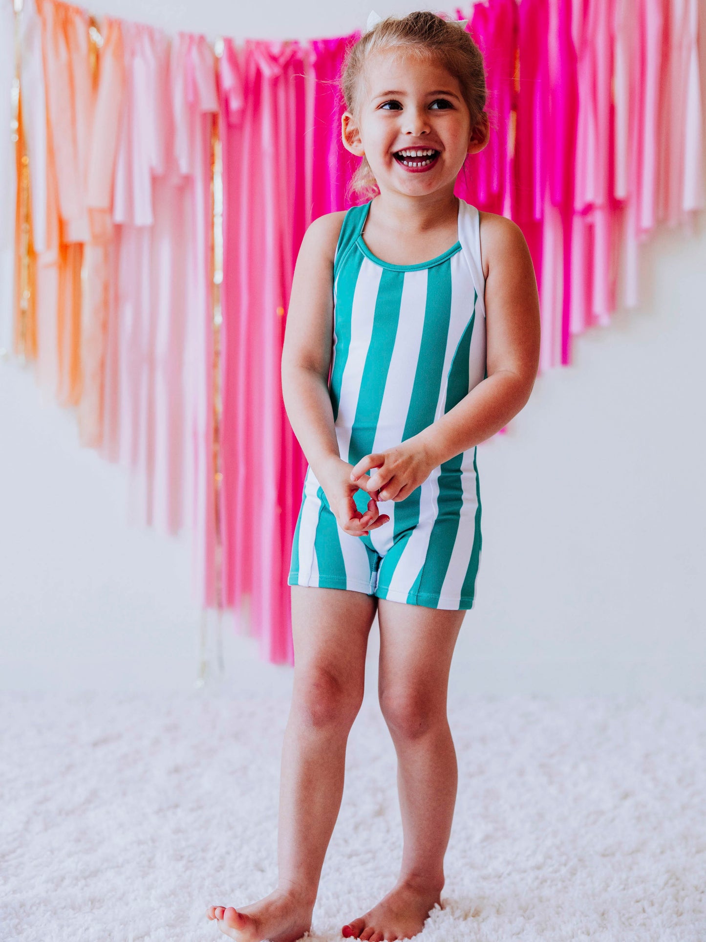 Strappy Leotard - Sea Green Stripe